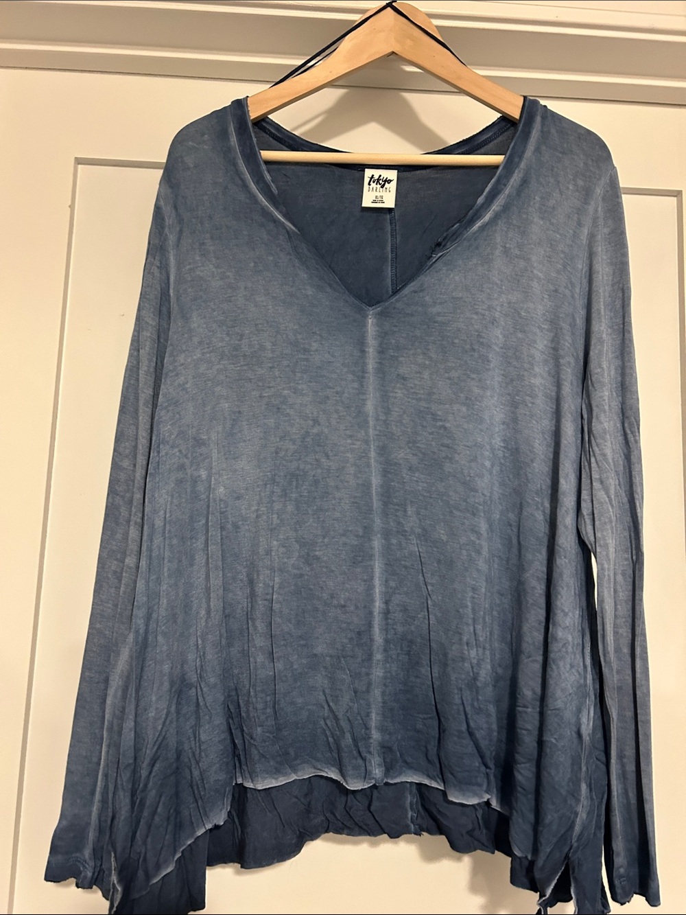 Long Sleeve Women’s Shirt Distressed Blue